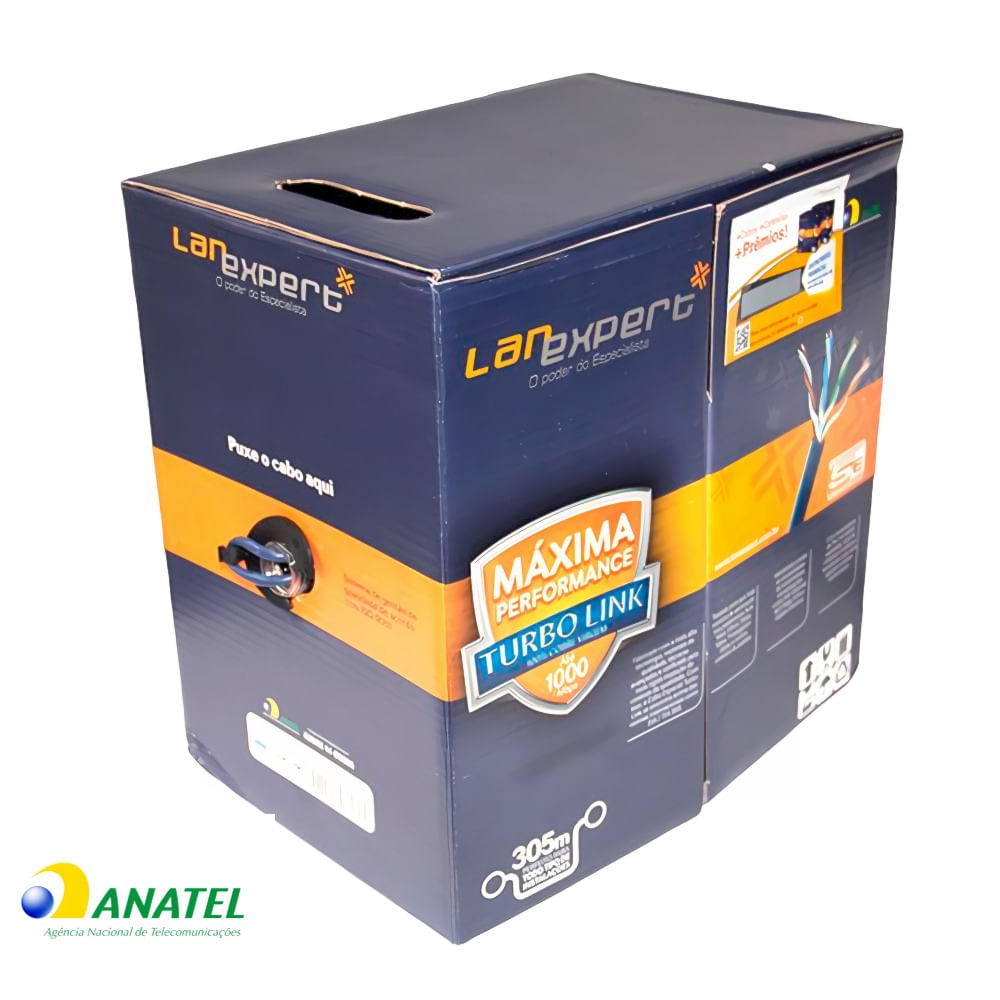 Caixa de Cabo de Rede Cat5e U/UTP CMX Lan Expert Turbo Bluecom Azul 305 Metros